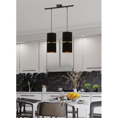 Moderní závěsné světlo nad jídelní stůl GINA - 2xE27, 60W, černé / zlaté