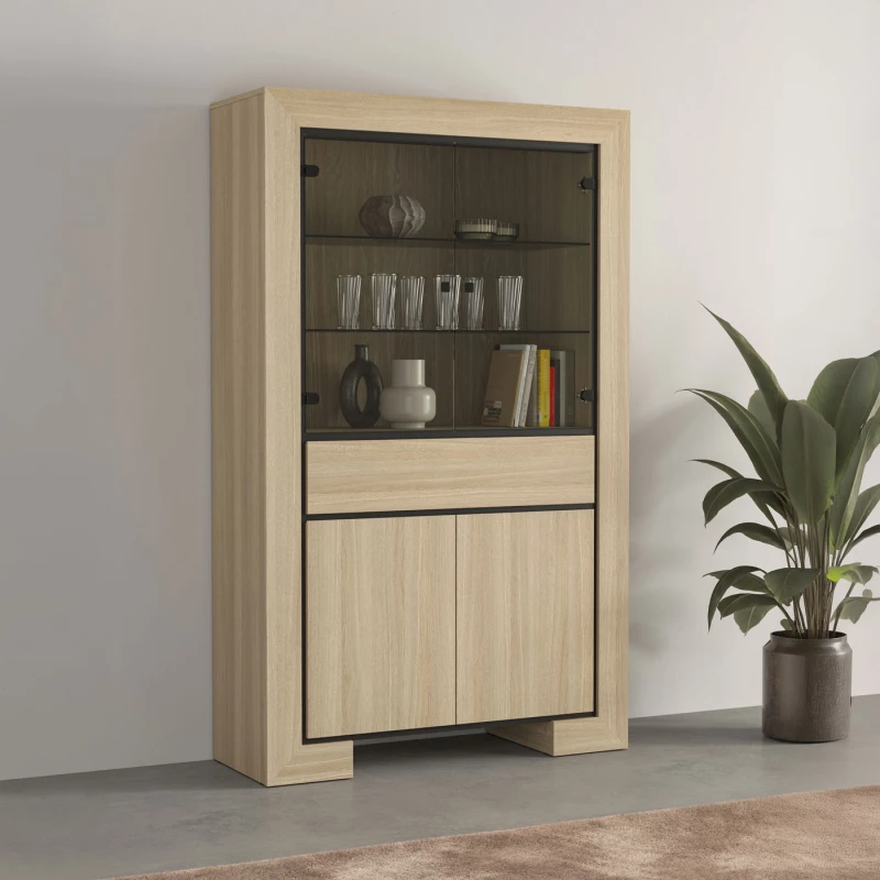 Prosklená vitrína DASI - dub / černá