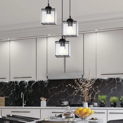 Závěsné osvětlení GLASSIA - 3xE27, 40W, černé / čiré