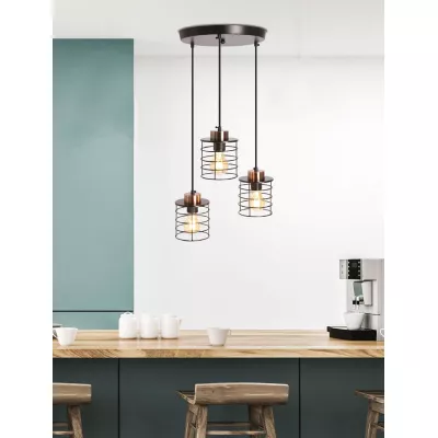 Industriální závěsné osvětlení GLOB - 3xE27, 40W, černé / zlaté