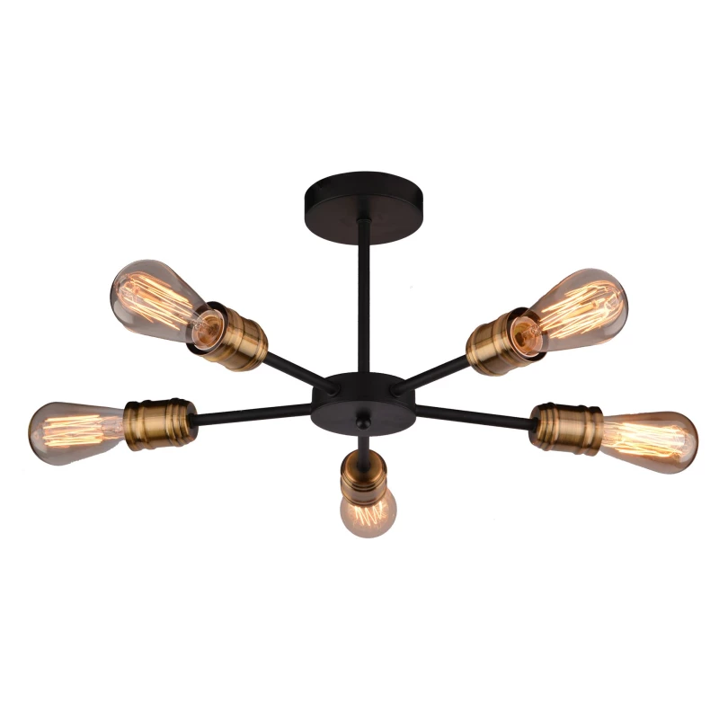 Závěsný industriální lustr na tyči GOLDIE - 5xE27, 60W, černý / patina