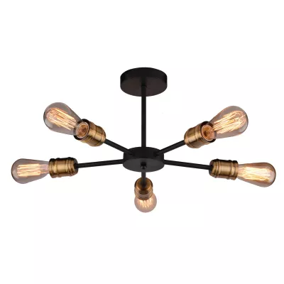 Závěsný industriální lustr na tyči GOLDIE - 5xE27, 60W, černý / patina