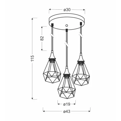 Závěsné loftové svítidlo GRAF - 3xE27, 60W, černé