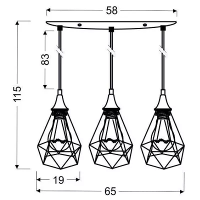 Závěsný lustr nad jídelní stůl GRAF - 3xE27, 60W, černý