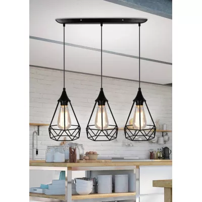 Závěsný lustr nad jídelní stůl GRAF - 3xE27, 60W, černý