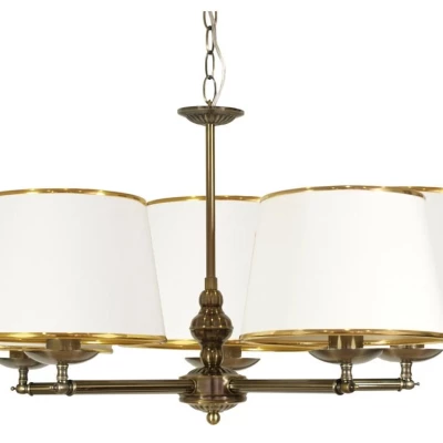 Závěsný pětiramenný lustr na řetězu GRAND - 5xE14, 40W, patina / bílé