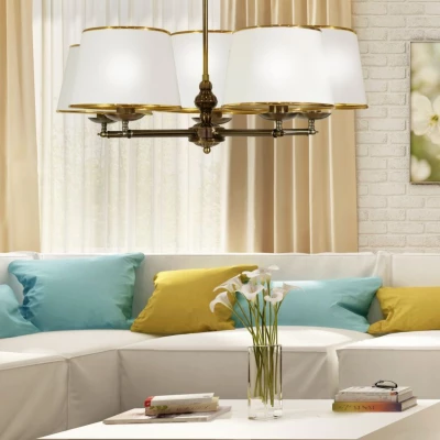 Závěsný pětiramenný lustr na řetězu GRAND - 5xE14, 40W, patina / bílé