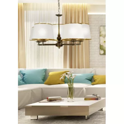 Závěsný pětiramenný lustr na řetězu GRAND - 5xE14, 40W, patina / bílé