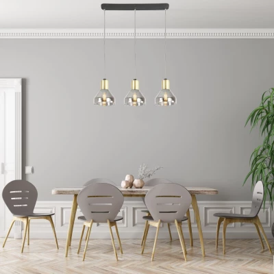 Moderní závěsné osvětlení nad jídelní stůl GREGORY - 3xE14, 40W, černé / mosazné