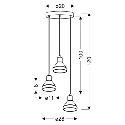 Moderní závěsné osvětlení GREGORY - 3xE14, 40W, černé / mosazné