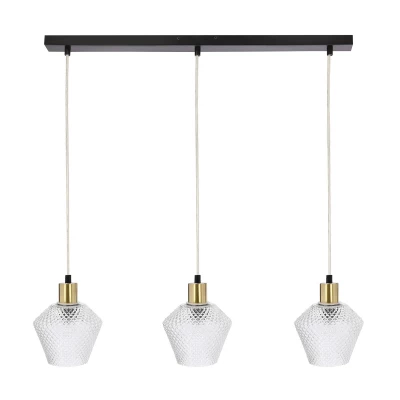 Závěsné osvětlení nad jídelní stůl GRENIKO - 3xE14, 40W, černé / zlaté / čiré