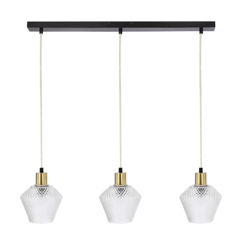 Závěsné osvětlení nad jídelní stůl GRENIKO - 3xE14, 40W, černé / zlaté / čiré