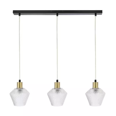 Závěsné osvětlení nad jídelní stůl GRENIKO - 3xE14, 40W, černé / zlaté / čiré