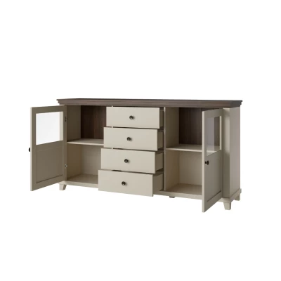 Široká kombinovaná komoda EROL - béžová / dub dunin