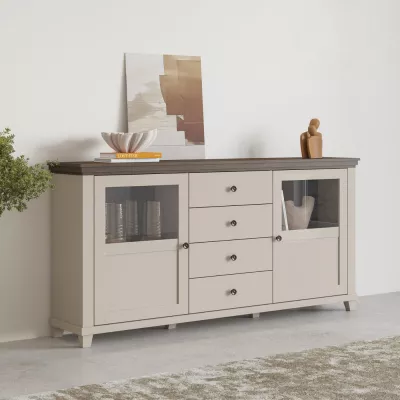 Široká kombinovaná komoda EROL - béžová / dub dunin