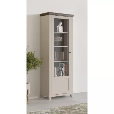 Prosklená vitrína EROL - béžová / dub dunin, levá