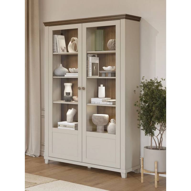 Vitrína s prosklenými dvířky EROL - béžová / dub dunin