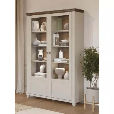 Vitrína s prosklenými dvířky EROL - béžová / dub dunin