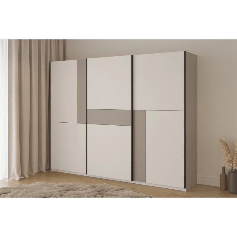 Šatní skříň 270 cm DEVORAH s posuvnými dveřmi - kašmír / béžová