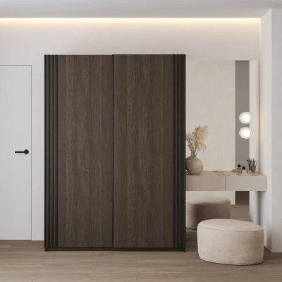 Šatní skříň 150 cm DIMITRA s posuvnými dveřmi - dub dunin / černá