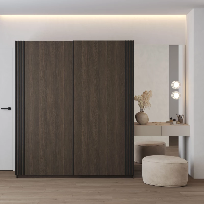 Šatní skříň 180 cm DIMITRA s posuvnými dveřmi - dub dunin / černá