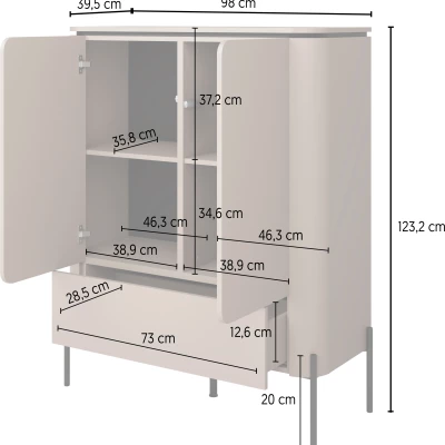 Komoda s dvířky a šuplíkem CARINE - béžová