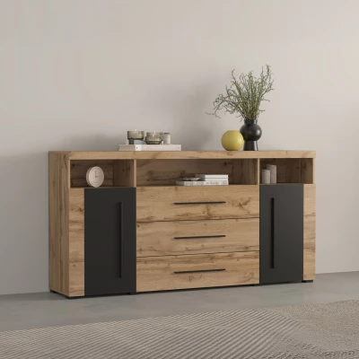 Kombinovaná komoda DEIDRE - dub wotan / černá