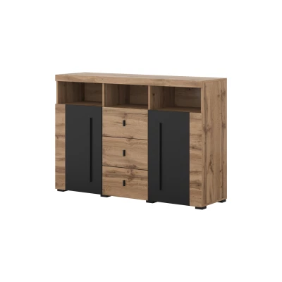 Komoda se šuplíky a dvířky DEIDRE - dub wotan / černá