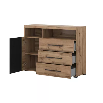 Úzká komoda DEIDRE - dub wotan / černá