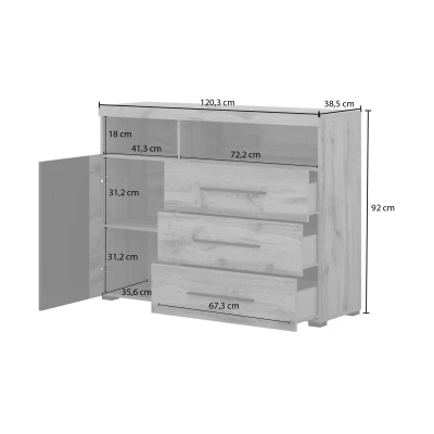 Úzká komoda DEIDRE - dub wotan / černá