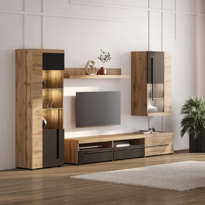 Obývací stěna DEIDRE - dub wotan / černá