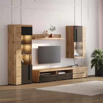 Obývací stěna DEIDRE - dub wotan / černá