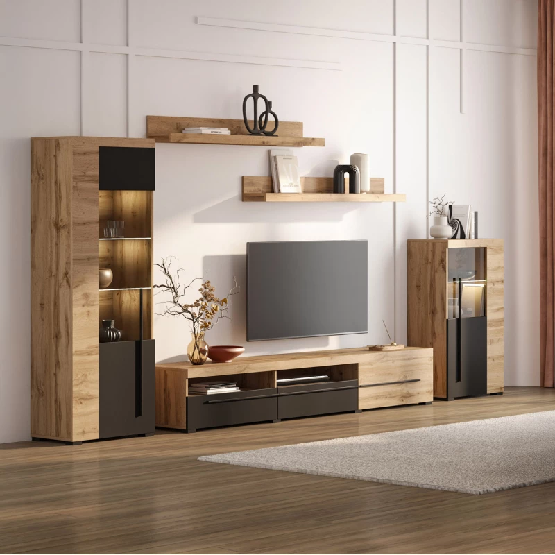 Nábytek do obýváku DEIDRE - dub wotan / černý