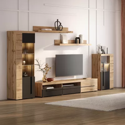 Nábytek do obýváku DEIDRE - dub wotan / černý