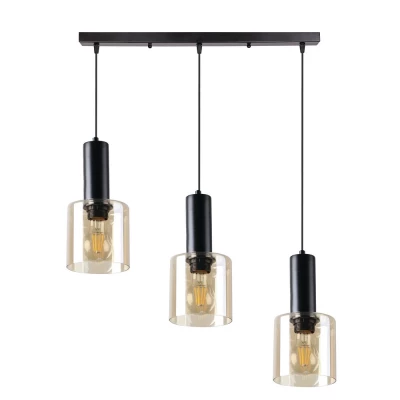 Závěsný lustr nad jídelní stůl ISAR - 3xE27, 40W, černý / jantarový