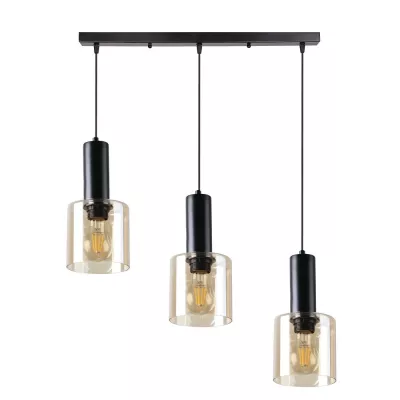Závěsný lustr nad jídelní stůl ISAR - 3xE27, 40W, černý / jantarový