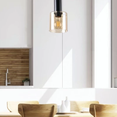 Závěsný lustr ISAR - 1xE27, 40W, černý / jantarový