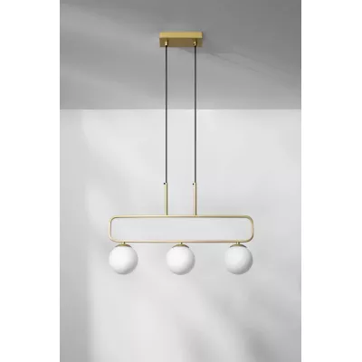 Moderní závěsné světlo nad jídelní stůl JOVE - 3xG9, 20W, mosazné / bílé