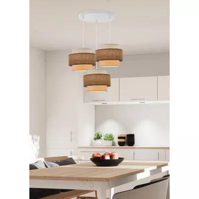 Závěsné skandinávské osvětlení JUTA - 3xE27, 40W, bílé / hnědé