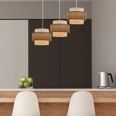 Závěsné osvětlení nad jídelní stůl JUTA - 3xE27, 40W, bílé / hnědé