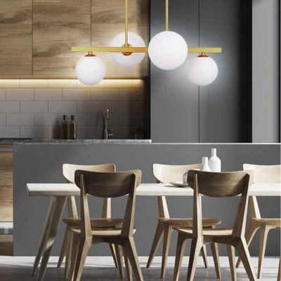 Závěsné osvětlení nad jídelní stůl KAMA - 4xG9, 28W, mosazné / bílé