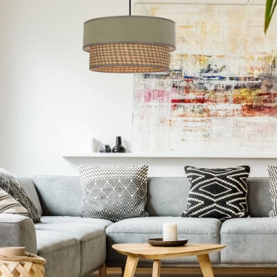 Závěsné textilní svítidlo KARRARA - 1xE27, 60W, černé / šedé / béžové