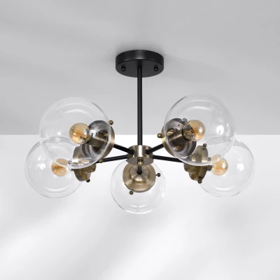 Industriální závěsné osvětlení LENS - 5xE14, 40W, patina / černá