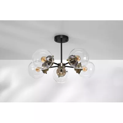 Industriální závěsné osvětlení LENS - 5xE14, 40W, patina / černá