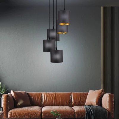 Závěsné moderní osvětlení LONG - 5xE14, 40W, černé / měděné