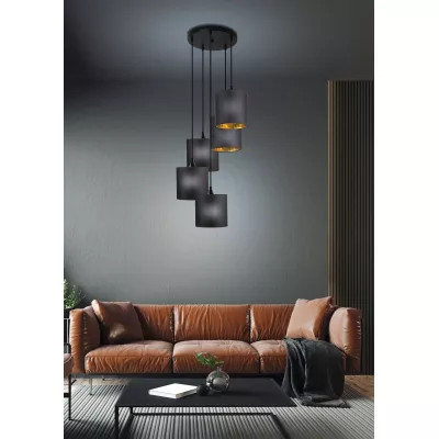 Závěsné moderní osvětlení LONG - 5xE14, 40W, černé / měděné