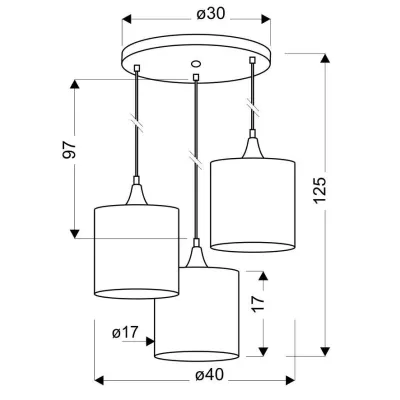 Závěsné moderní osvětlení LONG - 3xE14, 40W, černé / měděné