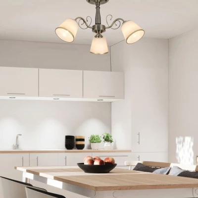 Závěsné tříramenné rustikální osvětlení LOSANNA - 3xE14, 40W, patina / bílé