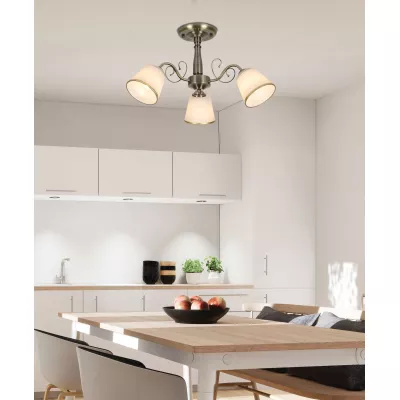 Závěsné tříramenné rustikální osvětlení LOSANNA - 3xE14, 40W, patina / bílé