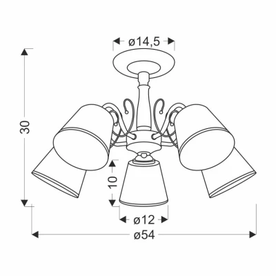 Závěsné pětiramenné rustikální osvětlení LOSANNA - 5xE14, 40W, patina / bílé